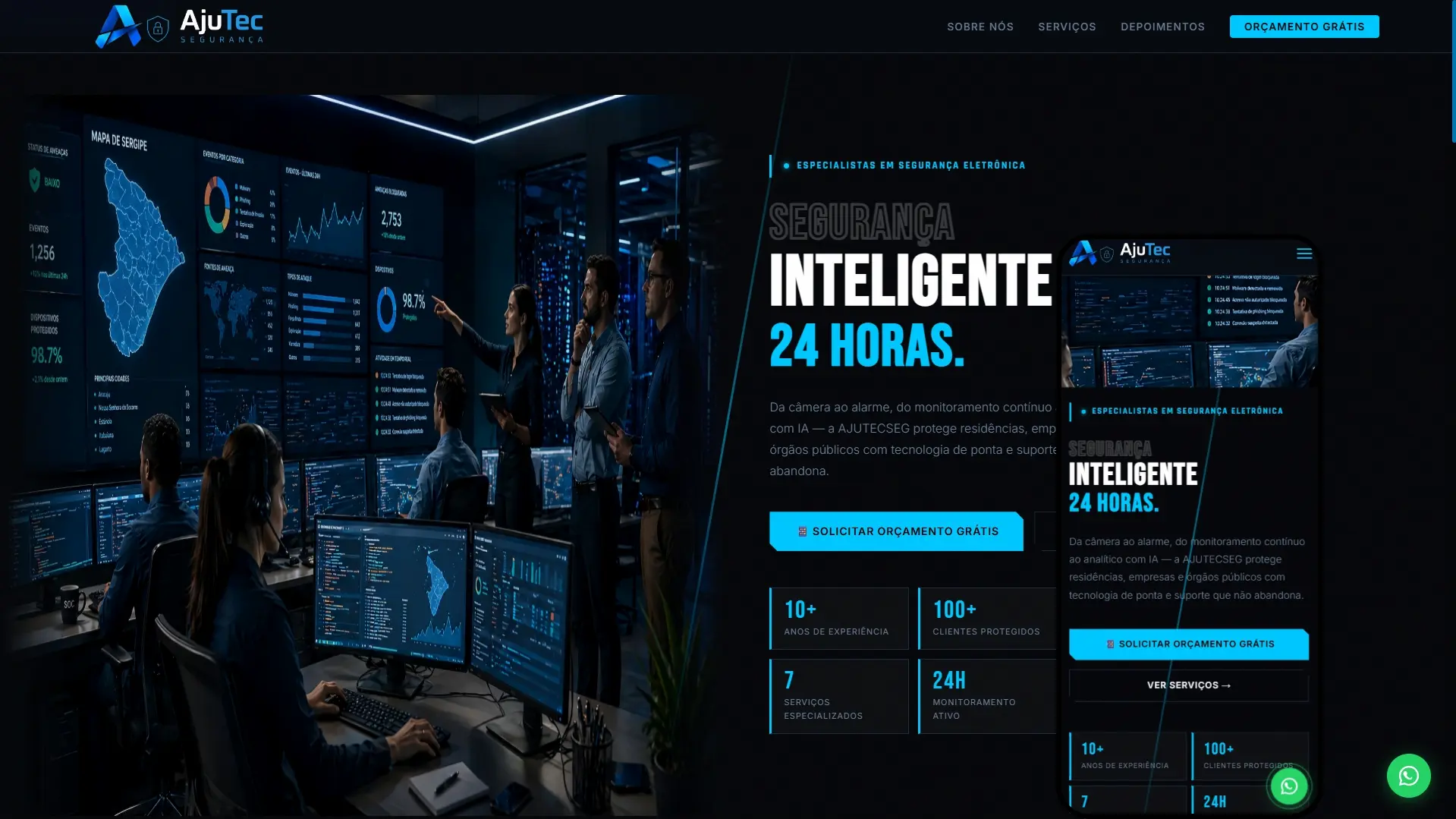 Site institucional da Ajutec Seg, segurança eletrônica